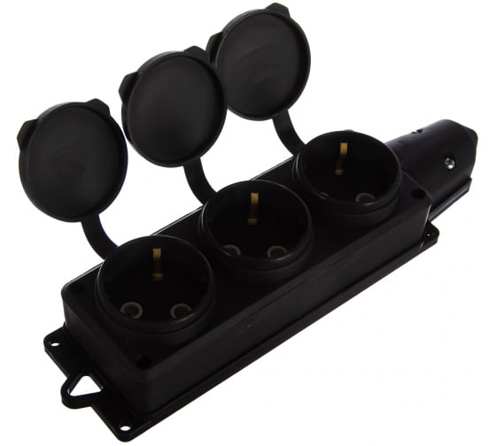 Колодка 3-гнезда IP44 16А 250В с заглушками каучук UNIVersal евро слот