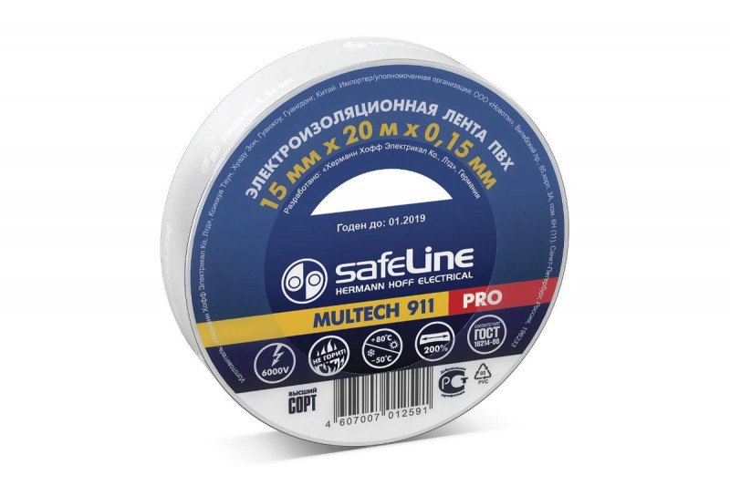 Изолента ПВХ 15ммх10м SAFELINE белая