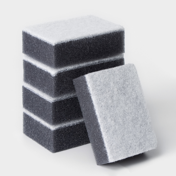 Набор губок для посуды 5шт, с частицами угля, 8,8х6х3см, цвет серый, Raccoon