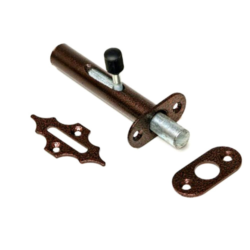 Засов гаражный врезной с круглым ригелем 100*47*18 Медь