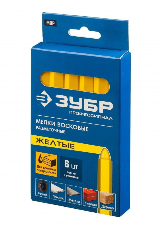 Разметочные мелки восковые желтые 6 шт Зубр