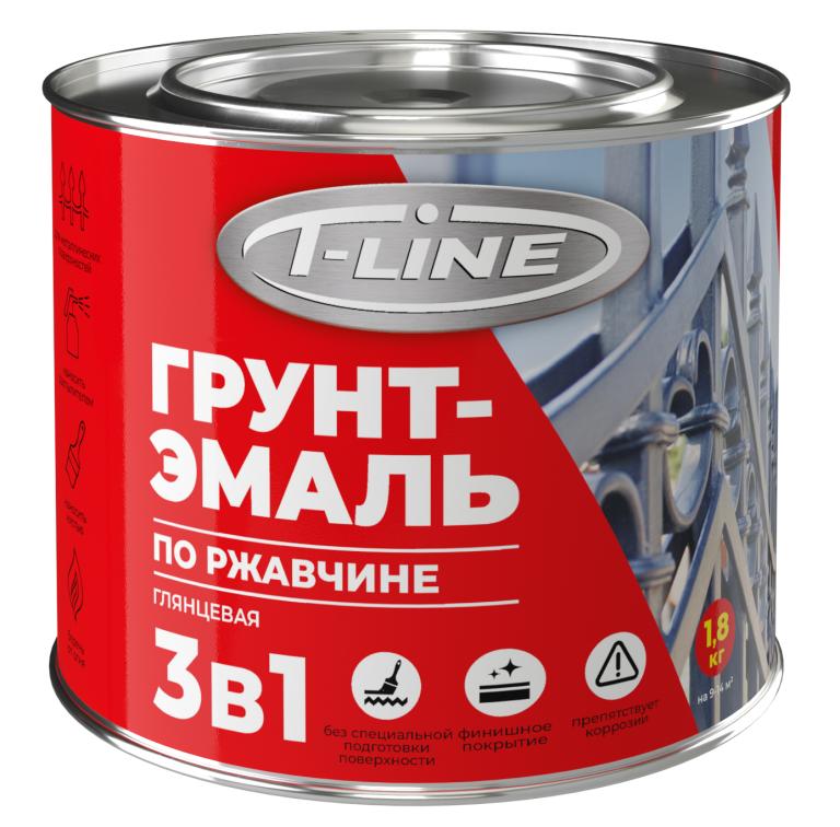 Грунт-эмаль по ржавчине 3в1 1,8кг серая T-line