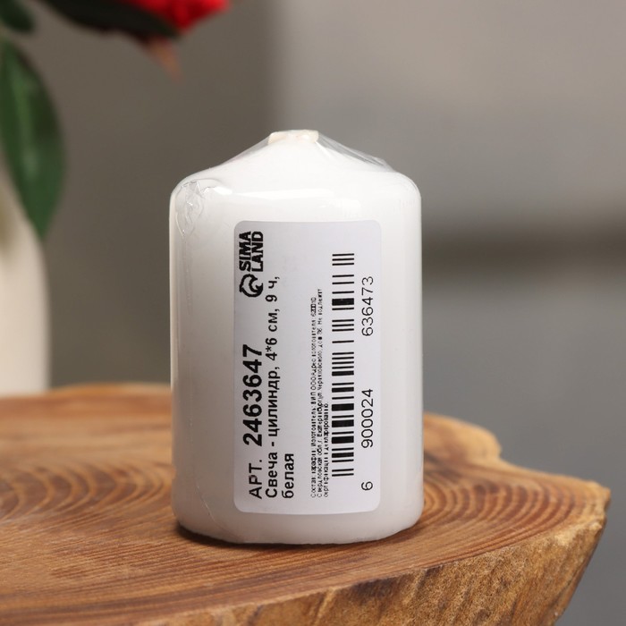 Свеча-цилиндр,4х6 см, 9ч, белая