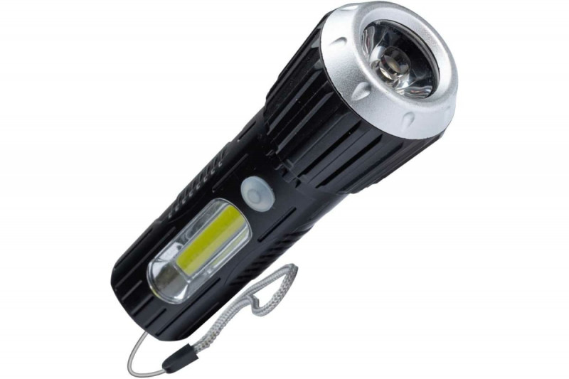 Фонарь ручной аккумуляторный 1Вт LED+2ВтCOB коллим линза Li-ion18650 1000mAh ABS-пл USBшнур КОСМОС