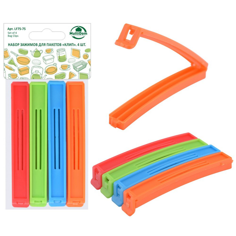 Зажим для пакетов L10см LF75-74 набор 4шт Клип